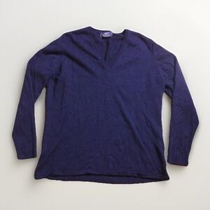 Johnstons Of Elgin Sweater Mens Large Blue 100% Cashmere V Neck Knit Pullover